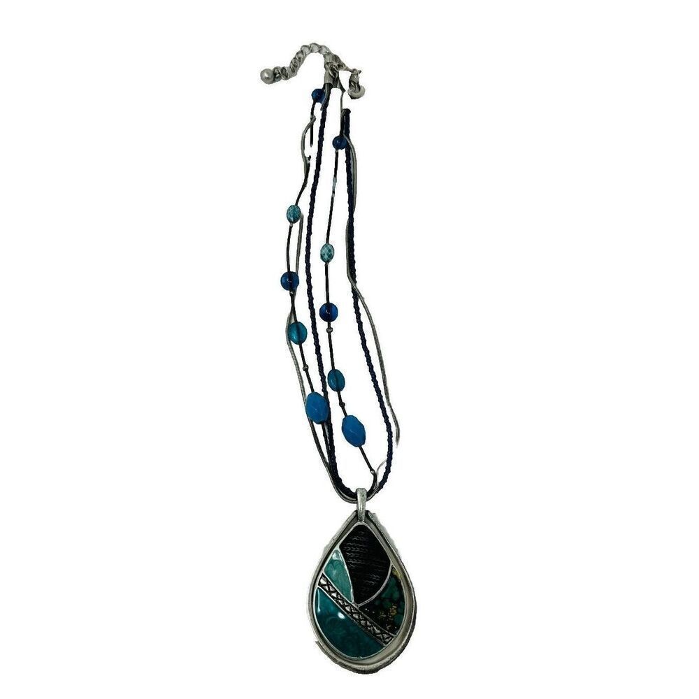 Chicos Necklace Green Silver, 2-piece Pendant Beaded Art Artsy Fashion Jewelry